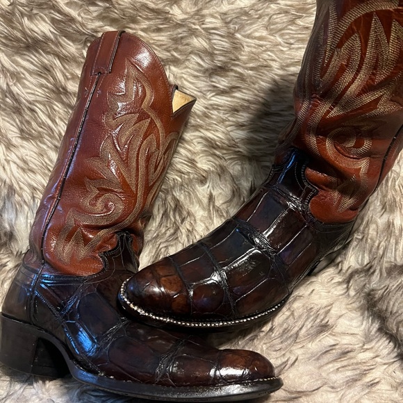 Justin Boots Chestnut brown Western GIANT GATOR & Leather western Boots-Sz 9.5 D - Picture 12 of 14